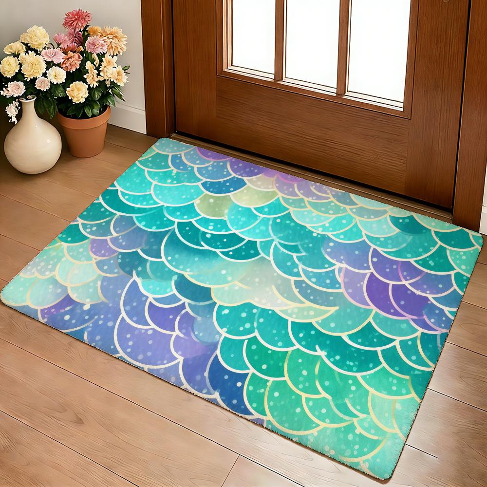 Fish Scales Pattern Floor Mat Cozy Flannel Soft Thick Non-Slip Mat For Living Room Bedroom Kitchen Decor Rugs