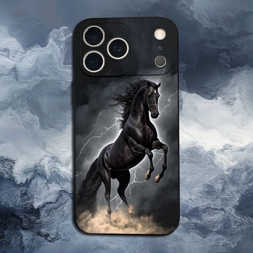 Скачущая Лошадь Животное Для iPhone 12,14,13,15,16,11,17,X,Mini,XR,SE,XS,Plus,Pro,Max,8,7,Мягкий Силиконовый Черный Чехол