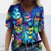 Женская футболка с принтом аниме кота, модная одежда в стиле Харадзюку 2023, футболки большого размера с v-образным вырезом и короткими рукавами, повседневная уличная блузка