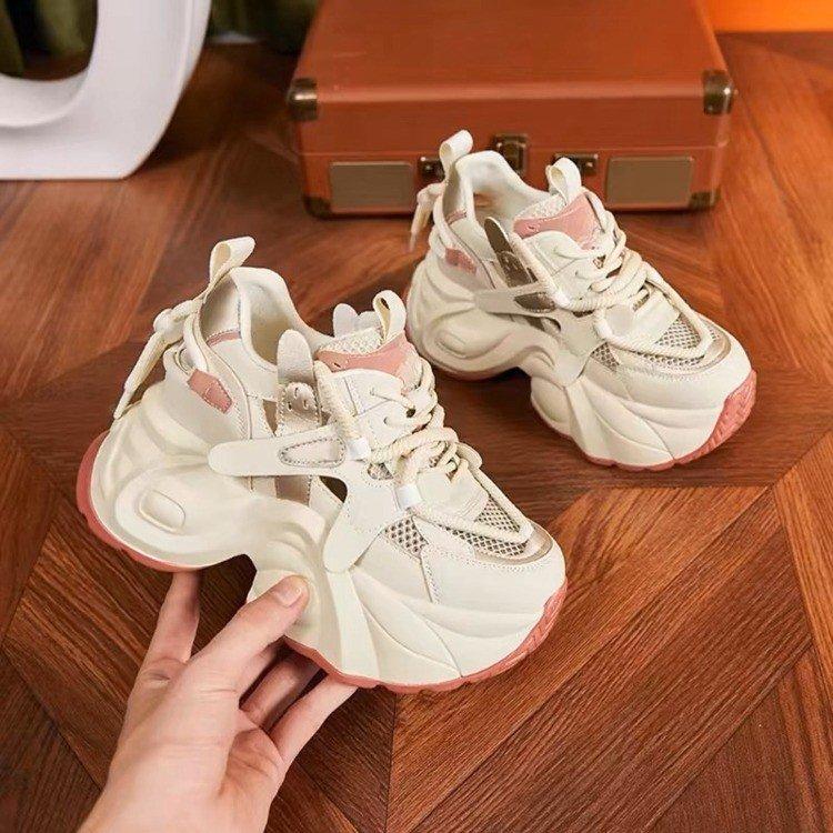 Mesh Breathable Dad Shoes Women's 2025 Summer New Hollow Thick Sole Inner Height Increase Sports and Leisure Shoes Women Ins Tide