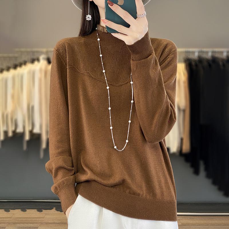 Женский кашемировый свитер Qinghe Cashmere 50% шерсть 50% шелк-туссант Женский осенне-зимний кашемировый пуловер Мягкий и теплый