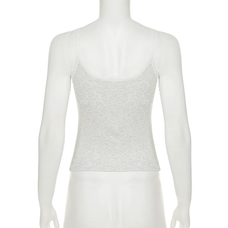 Женский кружевной топ-топ с бантом Spice Girl, контрастный цвет, U-образный вырез, облегающий, подходящий ко всем параметрам топ-халтер