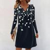 Women's Long-sleeved Casual Midi Dresses V-Neck Print  Casual Dress