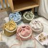 Pearl Chain Handbag Fashion PU Bucket Shoulder Bag For Lady