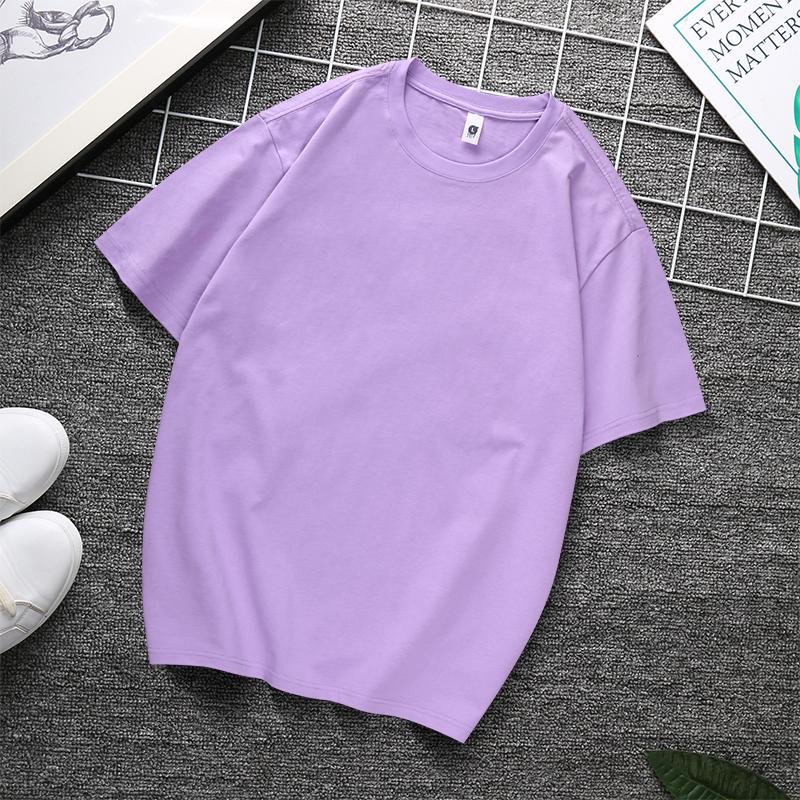 Zirunking Long-staple Cotton Short-sleeved T-shirt Unisex Top Youth Casual Solid Color Loose Round Neck Half-sleeved Top CHANGRONG