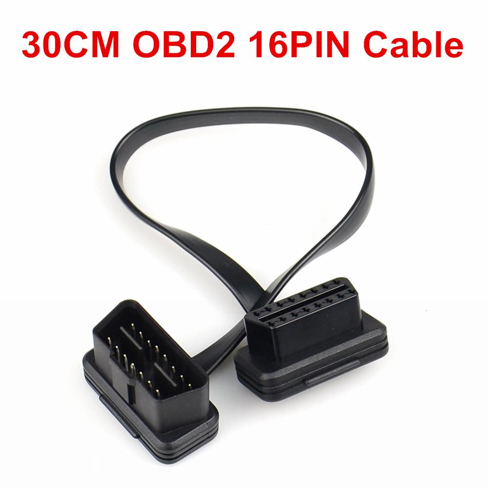 Dual Female Y Splitter Elbow 16Pin OBD 2 Extender ODB OBD2 Cable 16 Pin Male To Female Flat Noodle OBD2 Extension Cable