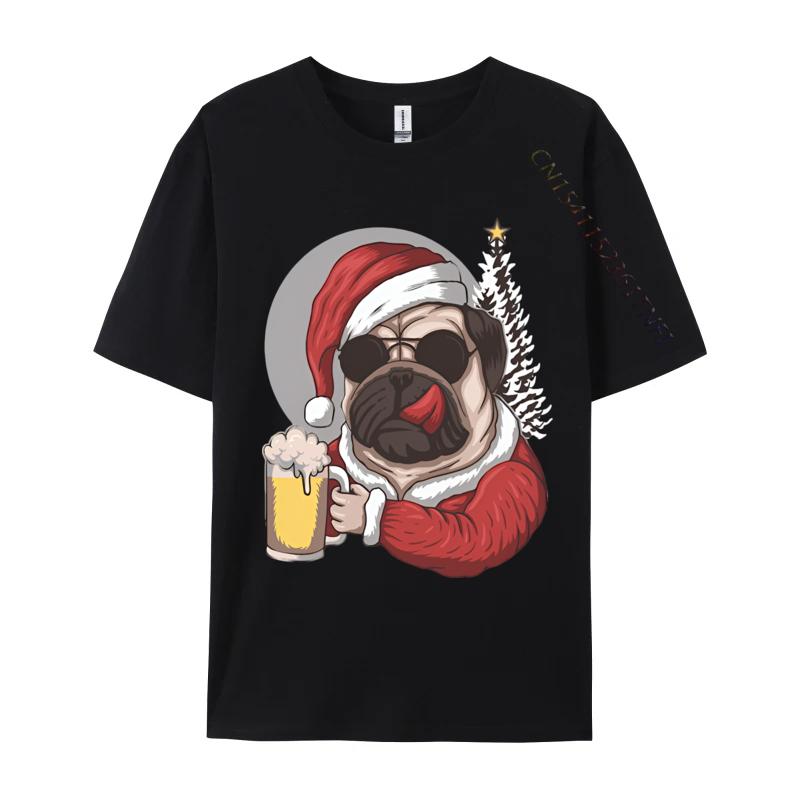 2024 New Mens T Shirt Pug Dog Wearing Santas Costume TShirt Black Tights Fitness For Male Free Shippping Clothes