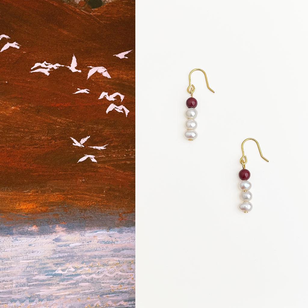 Гуочао Натуральный пресноводный жемчуг Цветовой блок Ретро Серьги в китайском стиле для женщин