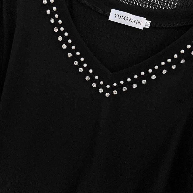 Свободная футболка с V-образным вырезом, средней длины, с короткими рукавами, для женщин, больших размеров