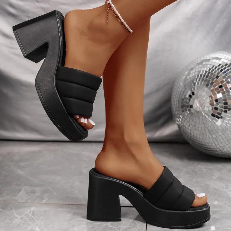 Atikota Элегантные женские тапочки на платформе из мягкой искусственной кожи с открытым носком и толстой подошвой, женские нескользящие повседневные пляжные сандалии на каблуках