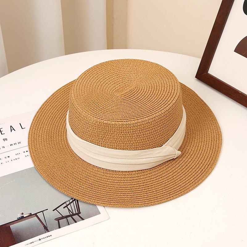 Элегантная соломенная шляпа от солнца во французском стиле, однотонная, с плоским верхом, для летнего пляжа, незаменимая вещь для женщин, идеально подходит для активного отдыха, садоводства и путешествий