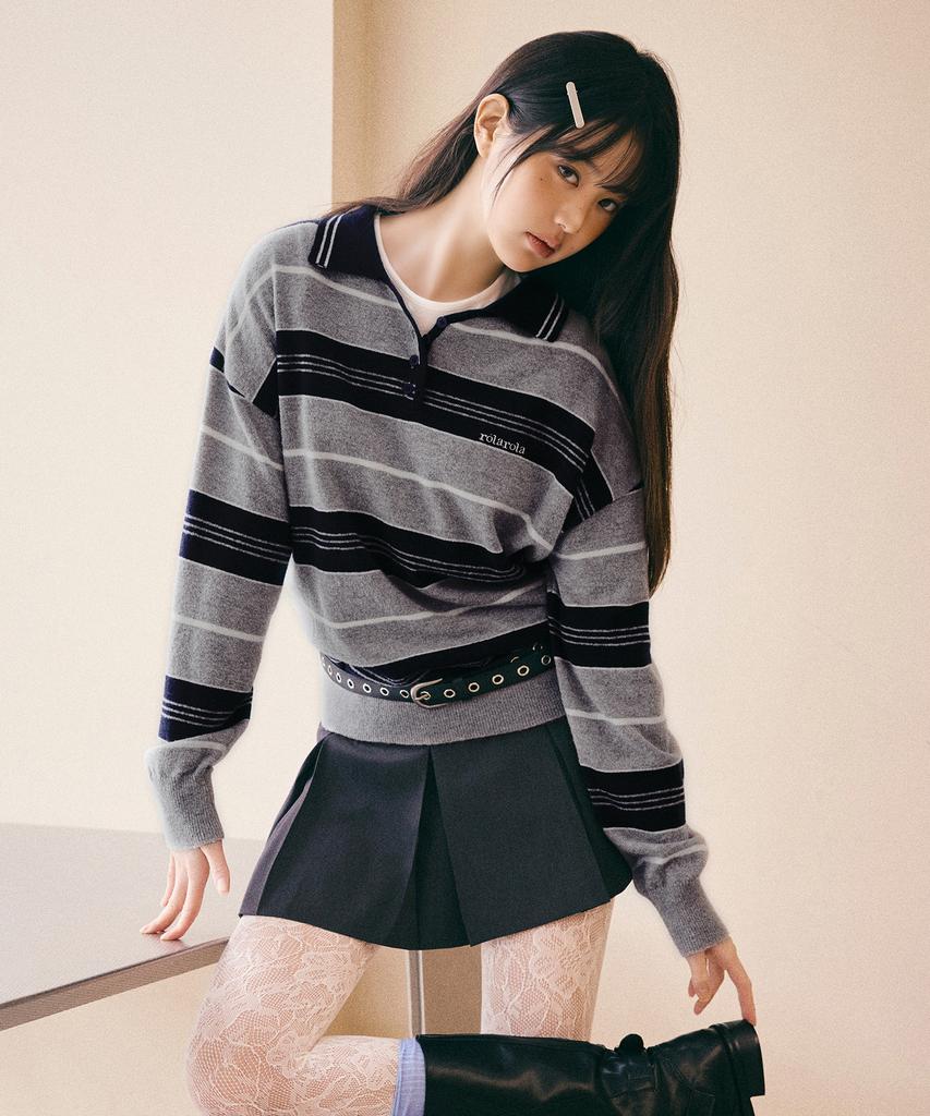 ROLAROLA Alpaca Stripe Collar Knit Black