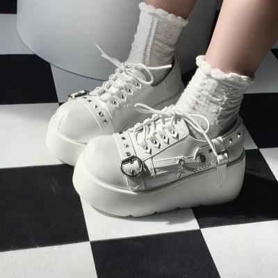 Платформа Заклепки Цепи Украшения Женские Туфли Готический Панк Танкетка Высокие Каблуки Девушка Субкультура Y2k Обувь Женщина