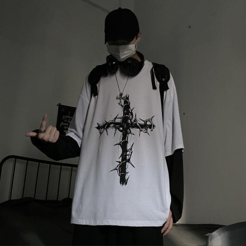 Gothic Goth Style Tshirt Mall Goth Tops Punk Long Sleeve Oversized T-shirt Japanese Streetwear Fashion Korean Style