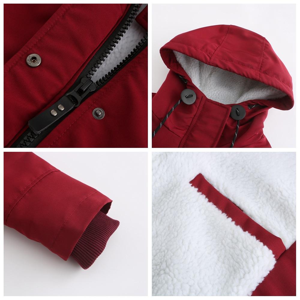 Women Hooded Collar Long Sleeve Solid Color Zipper Lamb Velvet Thickened Warm Parka S-5XL