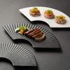 Tableware Ceramic Fan Shaped Striped Plate Japanese Style Durable Storage Tray Reusable Exquisite Dessert Tray Fruit