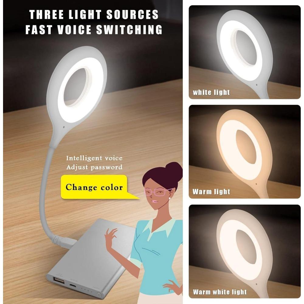 USB Light USB Lamp Smart Desk Lamp with Voice Activated Control 3 Color Changing Dimmable LED Reading Light
