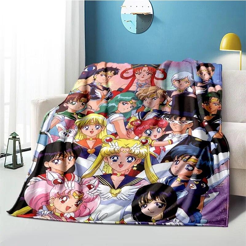 Cute Japanese Cartoon Plush S-Sailor Moons Blanket Light Four Seasons Family Light Sheet Sofa Cover Travel Warm Blanket