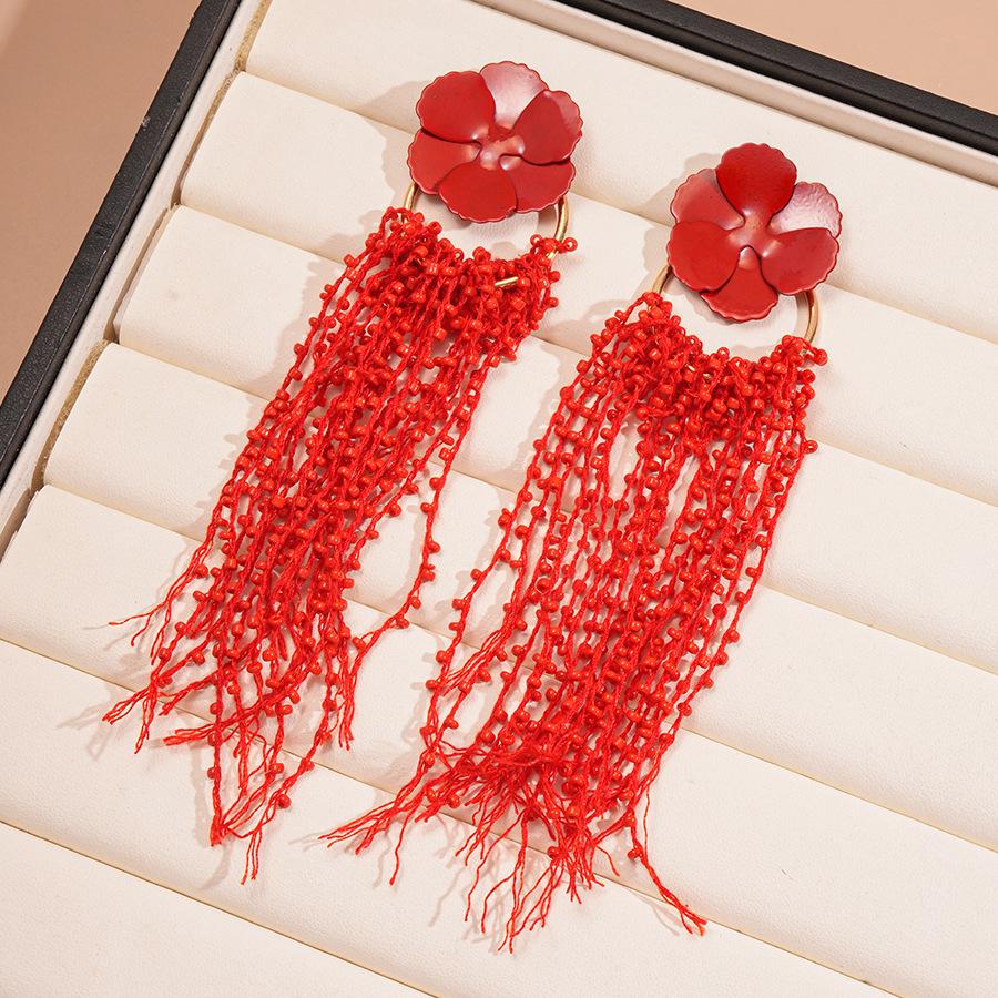 Роскошные серьги-кисточки с красными цветами: Стильные, Дорогие, Акцентные Серьги-Гвоздики для Женщин