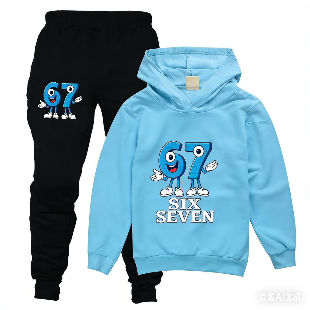 2 шт. Steal A Brainrot Детский спортивный костюм Аниме 67 Шесть Семь Худи Брюки Новый Тонкий Свитшот Спортивные штаны Костюм Детская одежда