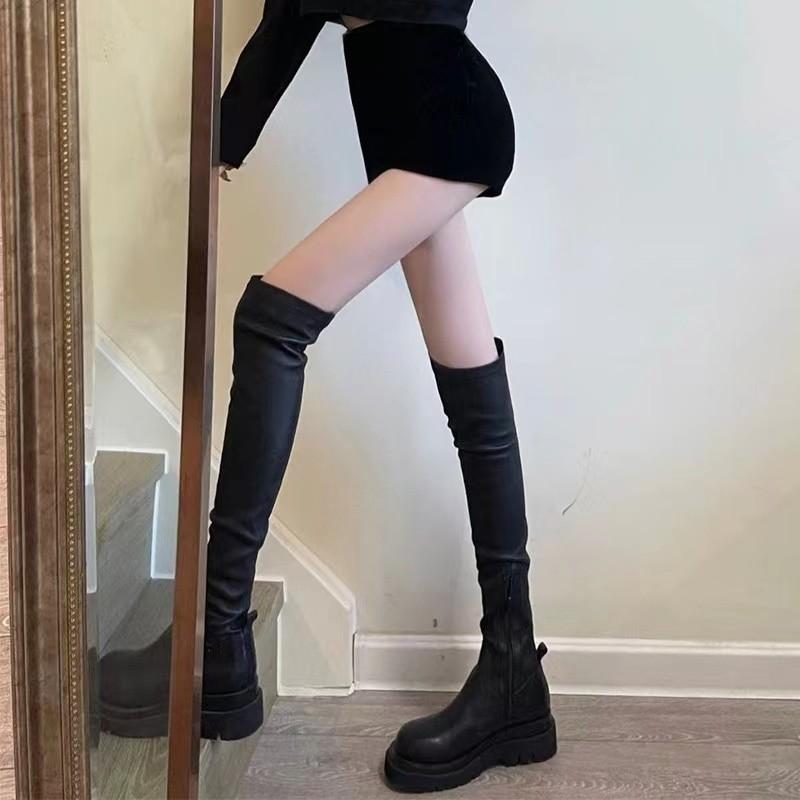 Женские сапоги, черные, выше колена, сексуальные, новые, зимние, повседневные, женские, осенне-зимние, женские, высокие сапоги, размер 42