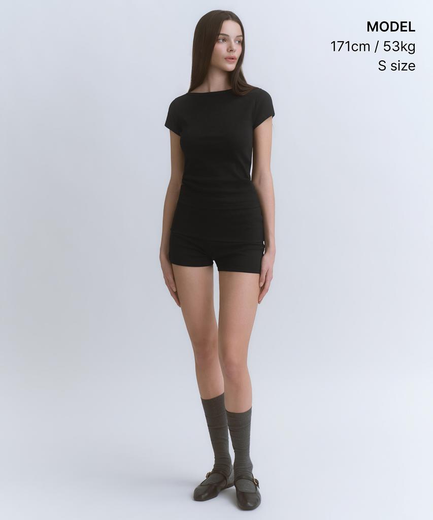 MUSINSA STANDARD WOMAN Women'S Slim Boat Neck Cap Sleeve T-Shirt [Black]