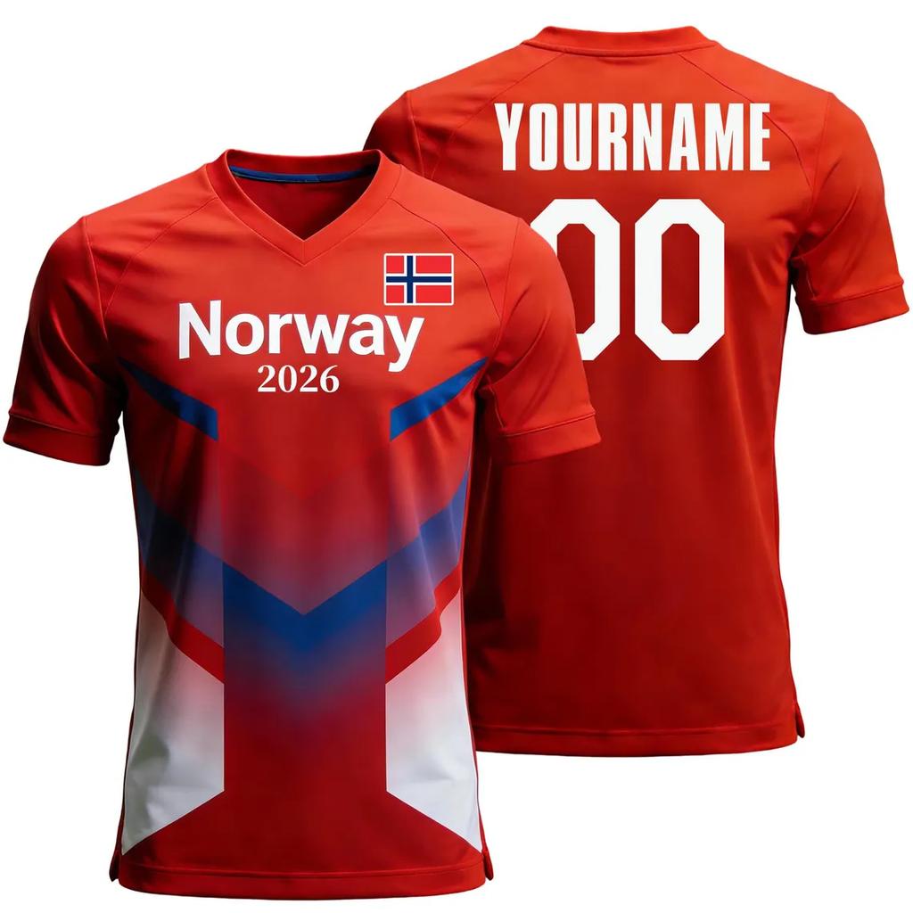 Norway Flag Print Football Jersey Customizable Name Number Quick Dry Sports Tees Tranning Tops For Soccer Fans Wholesale