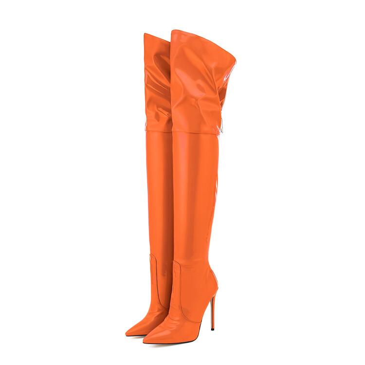 Fashion Size 36-47 Black Brown Leather Over The Knee Boots Women European American Autumn Winter Short Plush 12cm High Heel Long Boots