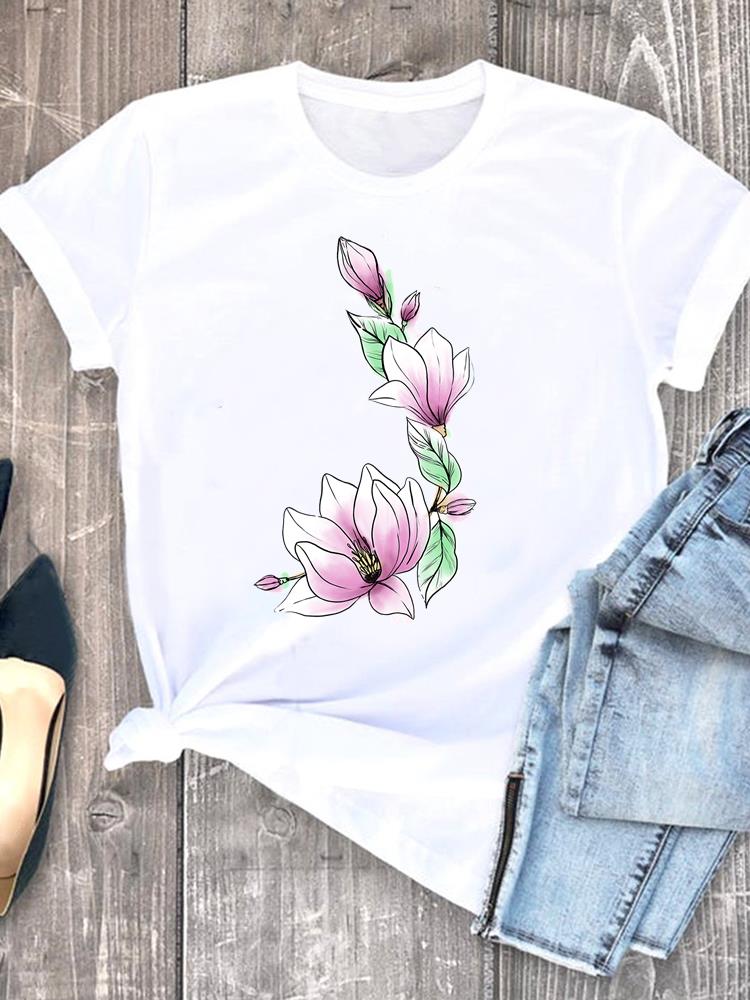 (Азиатский размер) Женская милая цветочная симпатичная футболка 90-х годов с коротким рукавом, модный принт, женские графические футболки, футболка, верхняя одежда