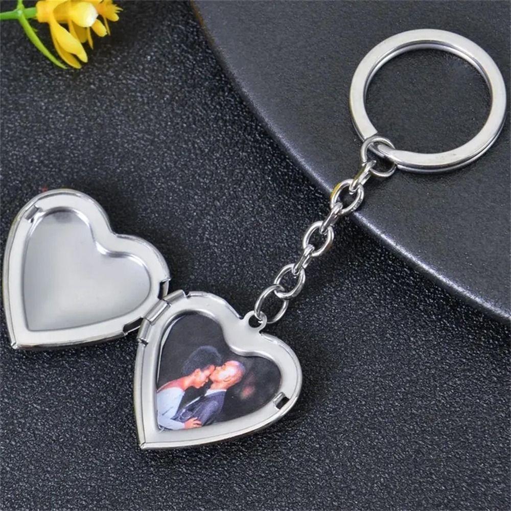2Pcs Bag Hanging Photo Hold Keyring DIY Stainless Steel Keychain Funny Heart Album Keychain  Gifts