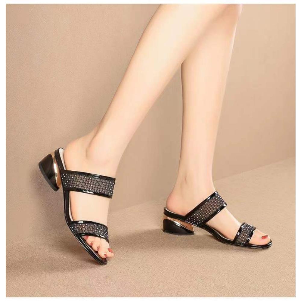 Women Slippers Summer Women's Fashion Low Heel Square Head Open Toe Outdoor Beach Sandals Mujer Size 35-43