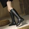 New Female Winter Leather Long Boots Trend Spring Autumn Knee High Boot Women Comfortable Low Heels Black Luxury Shoes
