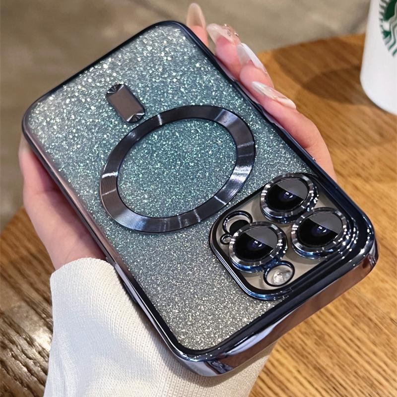 Прозрачный чехол Magsafe с градиентным блестящим покрытием для iPhone 11 12 13 14 Pro Max 14 Plus, мягкий силиконовый магнитный чехол для беспроводной зарядки