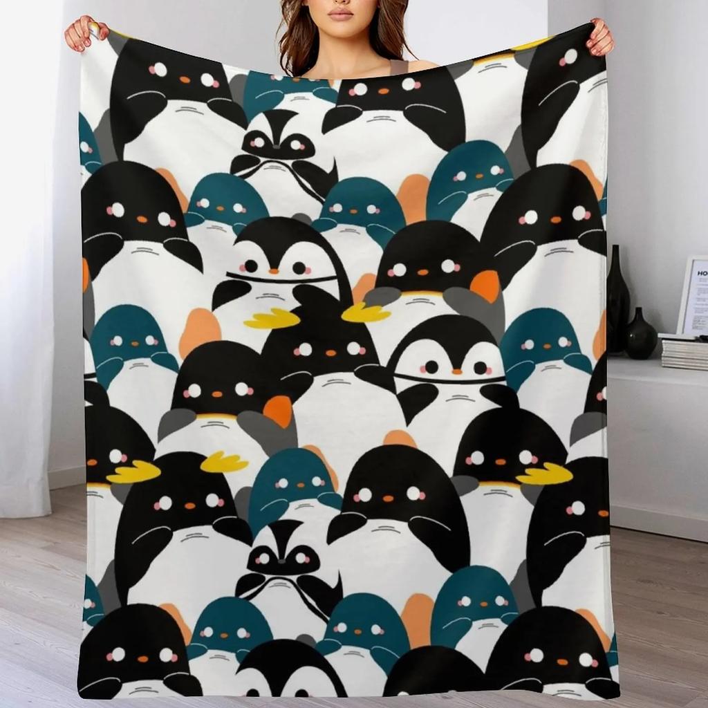 Chubby Penguin Pattern Throw Blanket Shaggy Furry Soft Blanket for Bedroom Living Room