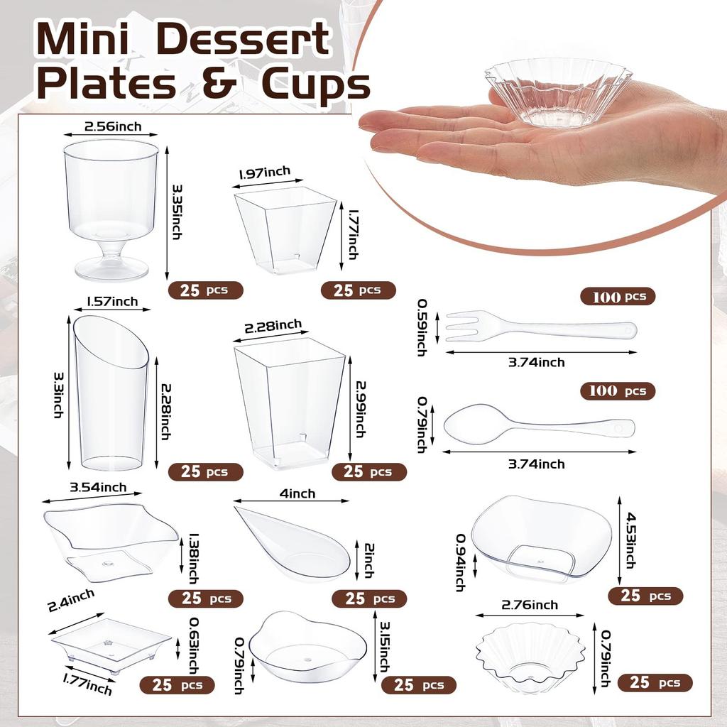 450 шт. Прозрачные Тарелки Десертные Чашки Набор Ложек и Вилок Пластиковые Чашки для Мороженого Разной Формы Одноразовая Посуда Аксессуары для Вечеринок и Обедов