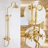 Tuqiu Golden Bathtub and Shower Faucet Brass Bath Shower Set Brass Wall Mounted 8" Rainfall Shower & Hand Shower Faucet Set