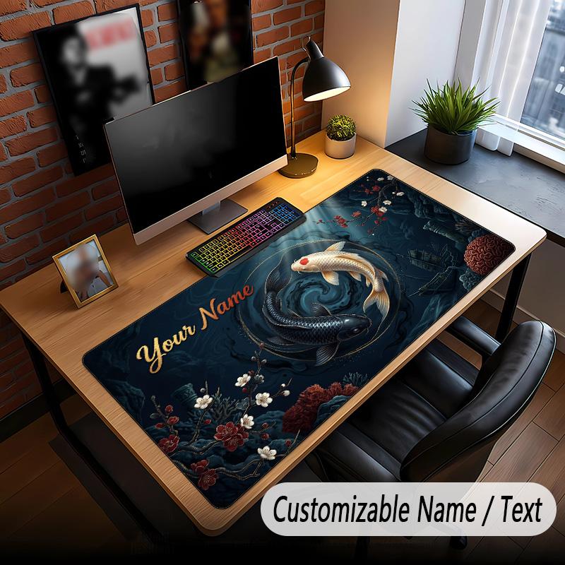 Koi Fish Theme Custom Mouse Pad Personalized With Name Text Customized Desk Mat For Office Home Decor