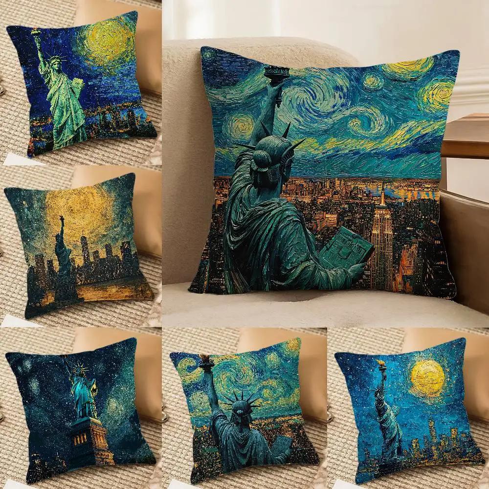 Подушка с изображением Статуи Свободы, Комфортная, для дивана-кровати, Шелковистая, элегантная, Невидимая молния, Декоративная наволочка