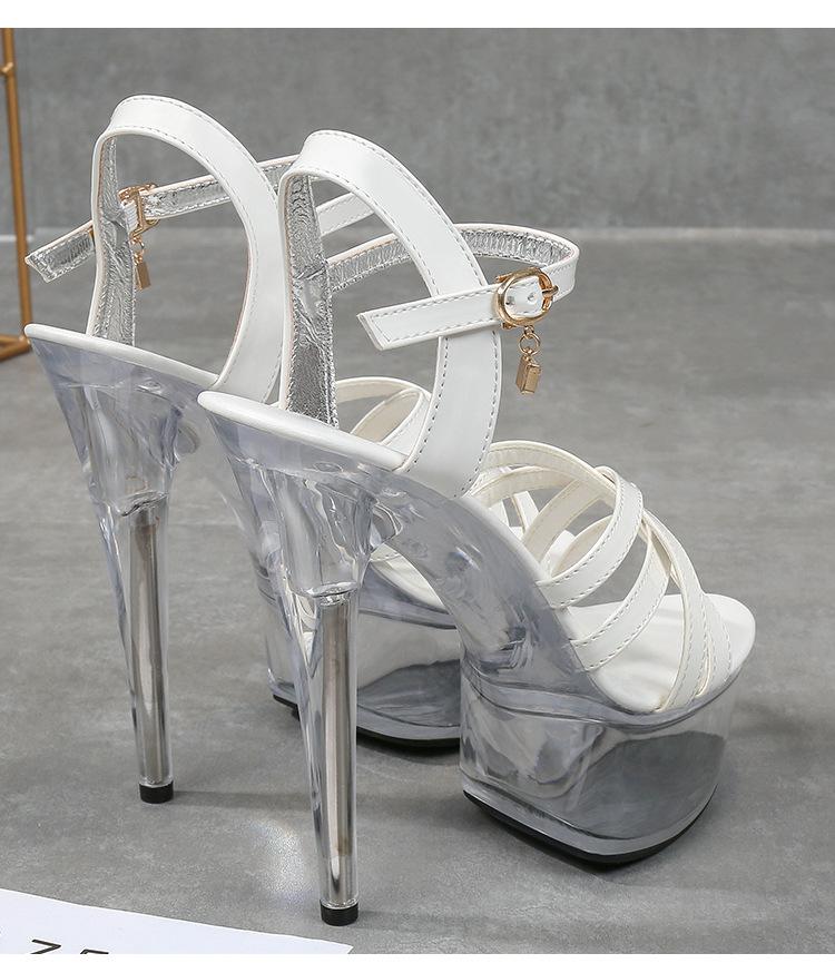 190 Series 14.5cm Heel 4.5cm Platform Sexy Thin Heel Waterproof Sandals Transparent Crystal Shoes Wedding Red LFD