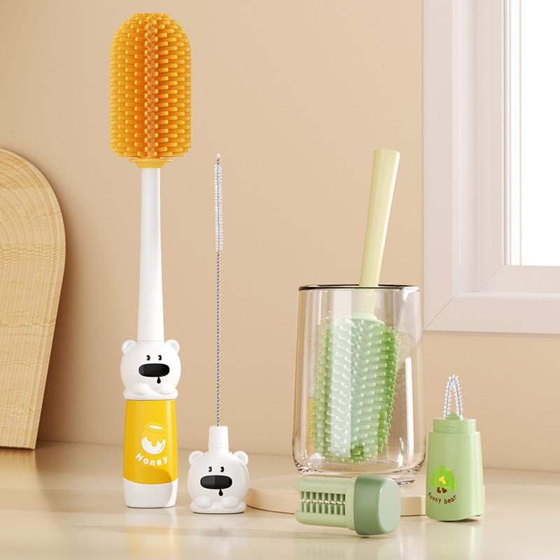 Portable Baby Bottle Cleaning and Washing, Four-in-one Long-handled Silicone Set for Washing Baby Bottles, Rinsing Babies and Pacifiers