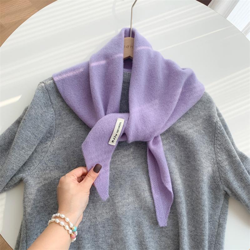 Wool Knitted Triangle Scarf Shawl Women's Autumn and Winter Thermal Headscarf Multi-functional Thermal Versatile Small Scarf Women