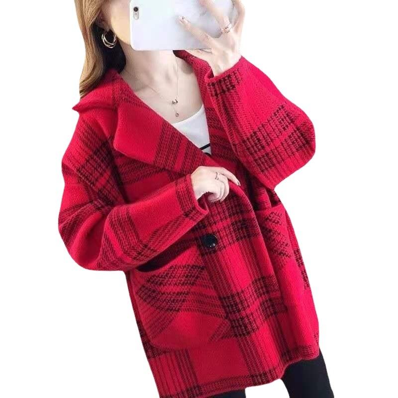 Шерстяная куртка женская осенне-зимняя корейская версия клетчатый костюмный воротник британский стиль ретро двухстороннее шерстяное пальто кардиган прилив
