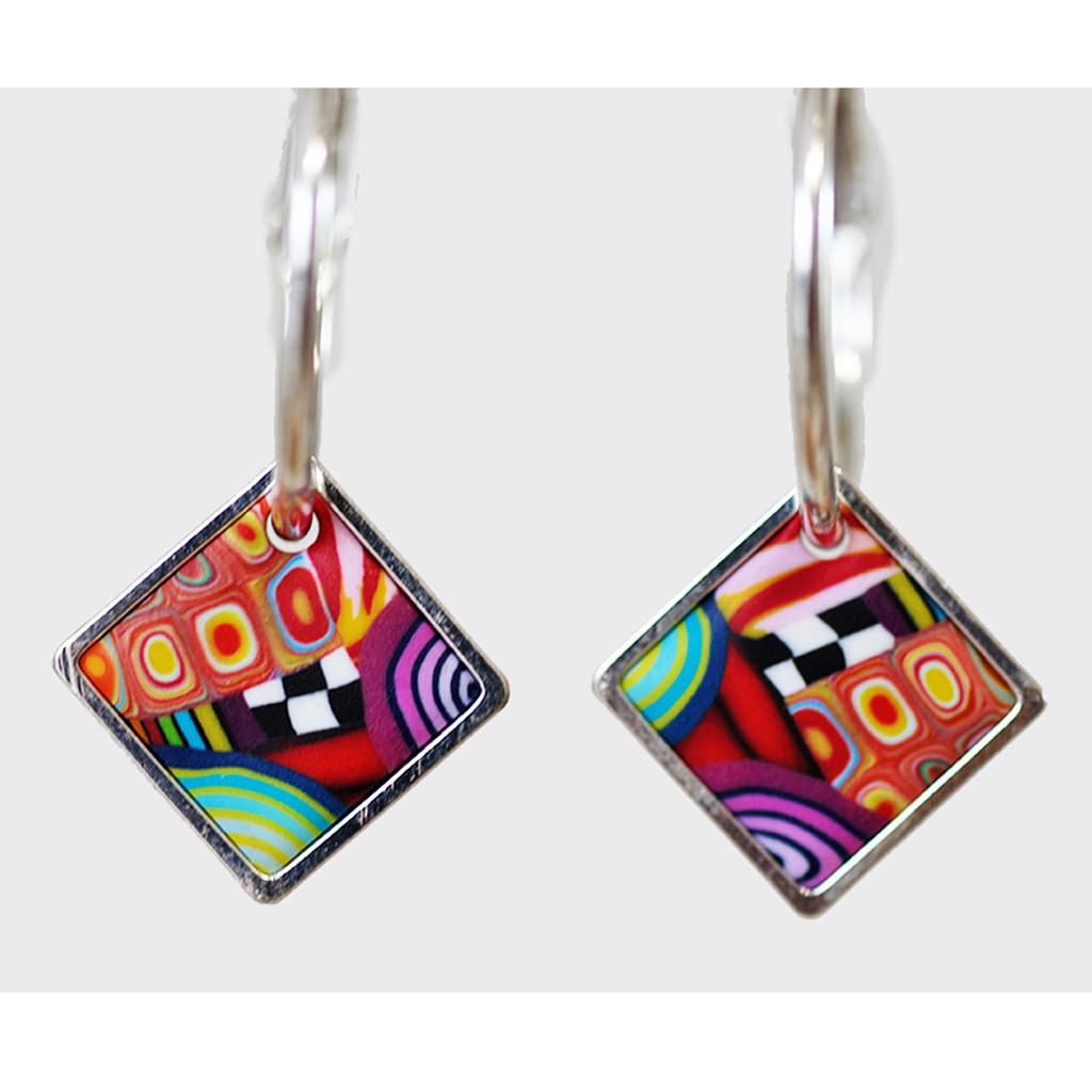 Les Trésors De Lily [R6468] - Artisanal Hoop Earrings 'Colombine & Arlequin' Multicolored Silver - 30 Mm - 25x25 Mm