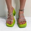 2024 Туфли Квадратный каблук Тапочки Каблуки Платформа Тапочки Женские Шлепанцы Желе Шлепанцы Блочные Летние Мягкие Блестящие 36-42
