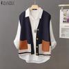 ZANZEA Женские винтажные жилеты без рукавов с цветными карманами