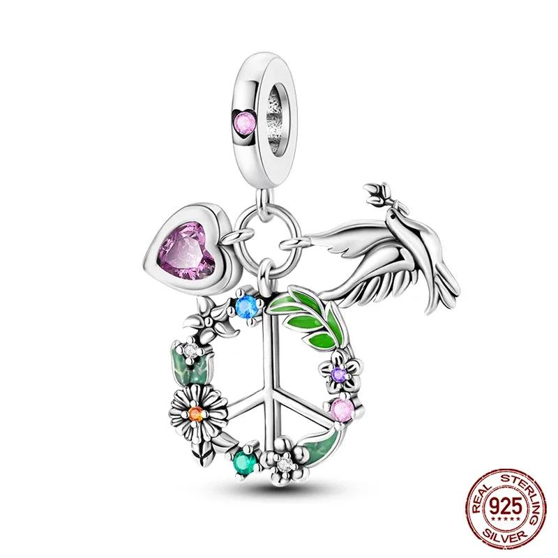 S925 стерлингового серебра милые фиолетовые подвески кошка собака бабочка цветок цепочка безопасности подвески подходят оригинальный браслет своими руками