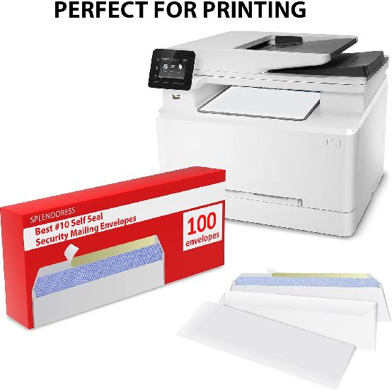 #10 Envelopes Letter Size Self Seal | 100 Business Mailing Security Peel and Sealing Envelope | 100% Tinted | no 10 White Windowless Legal Regular