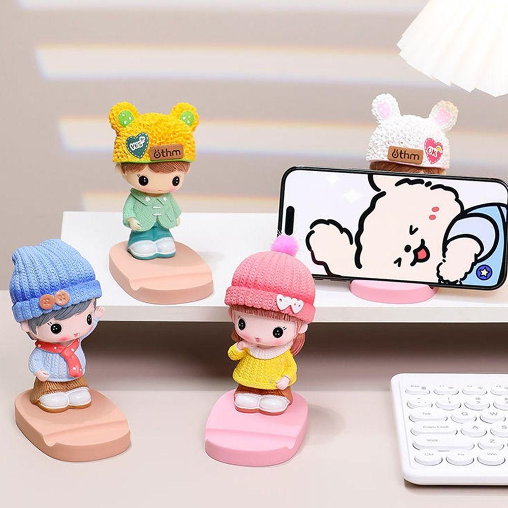 Resin Cute Mobile Phone Holder Figure Model Cartoon Phone Bracket Watching Tv