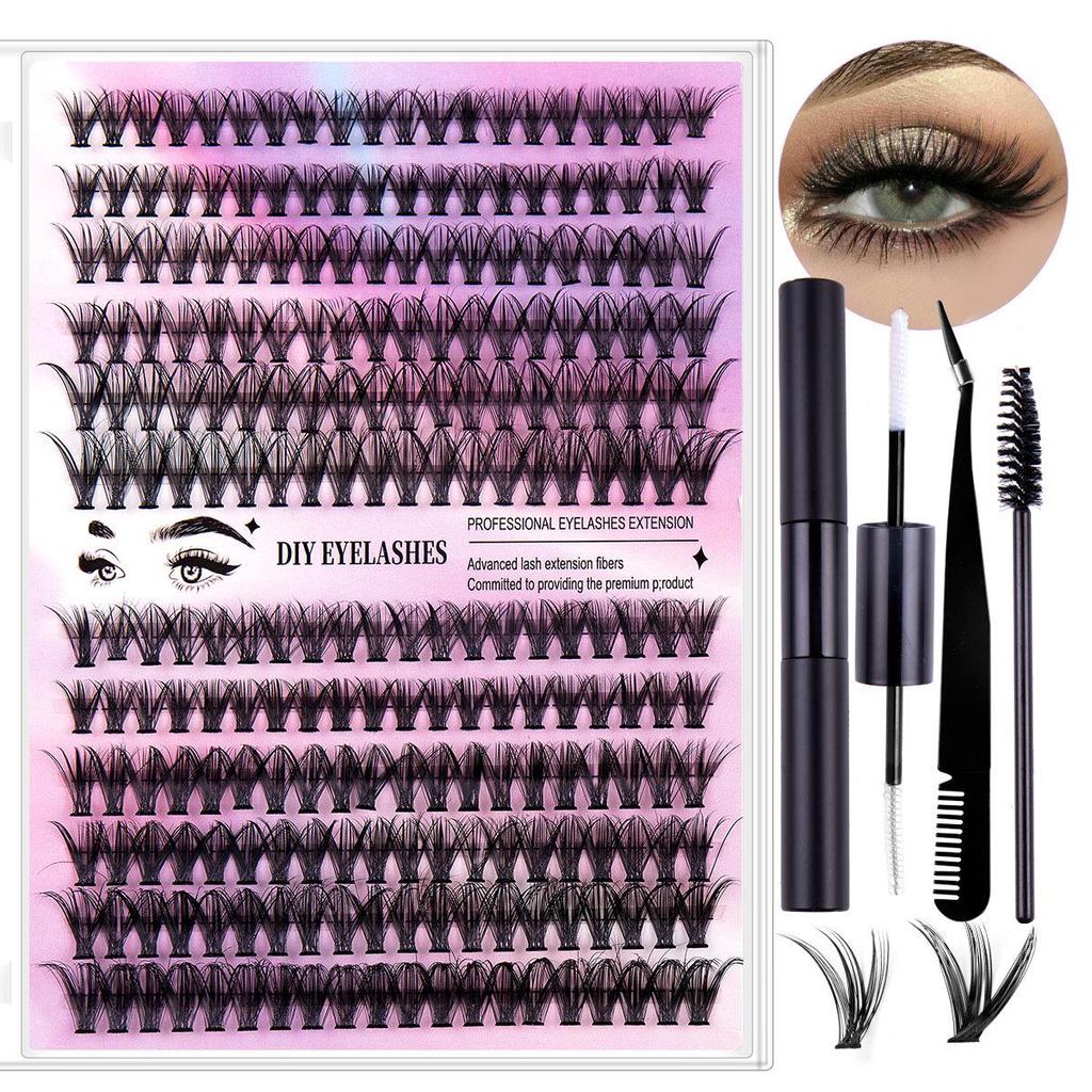 Набор для самостоятельного наращивания сегментированных накладных ресниц - 12 рядов, комбинация 30D40D, большой объем, горячее плавление