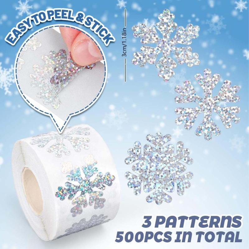 500Pcs Festive Snowflake Decals Adhesive Sticker Easy Peeling Stick Indoor Outdoor Use Gift Wrapping Label